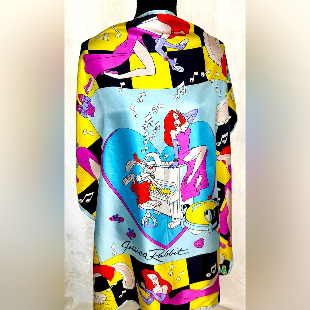 Vintage Wendy Gell 1987 Who Framed Roger Rabbit & Jessica Rabbit 100% Sill Scarf